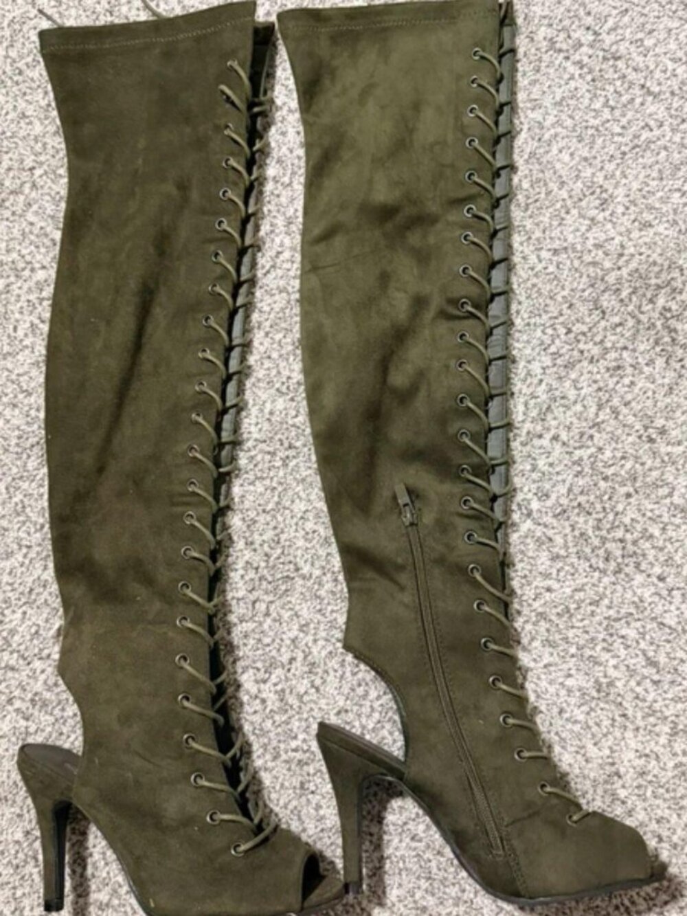 Forever Olive green over the knee lace up boots
